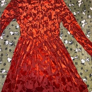 Orange Floral Velvet Dress